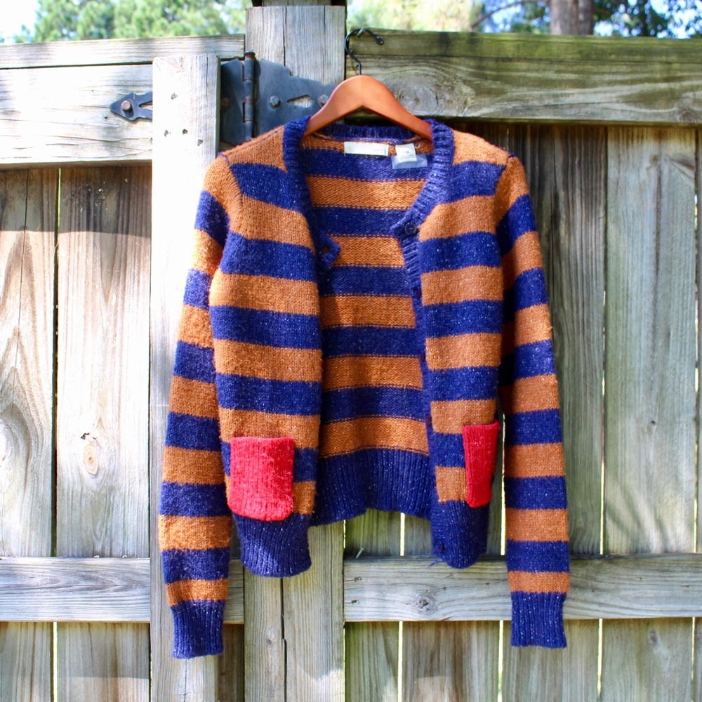KERSH Striped Knit Cardigan